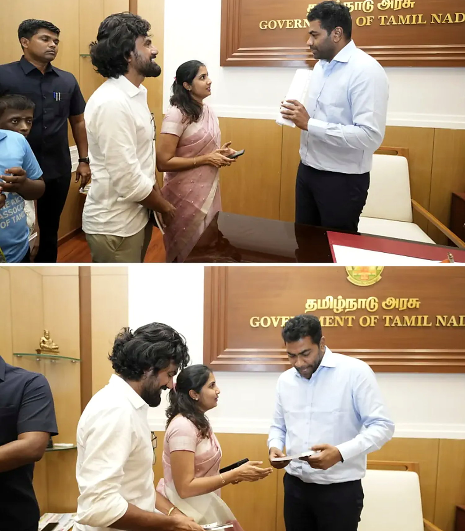எடப்பாடி தொகுதி மக்கள் பணி தொடர்பாக தமிழ்நாடு அரசு அலுவலகத்தில் மனு அளிக்கும் மேனகா பாலகிருஷ்ணன்